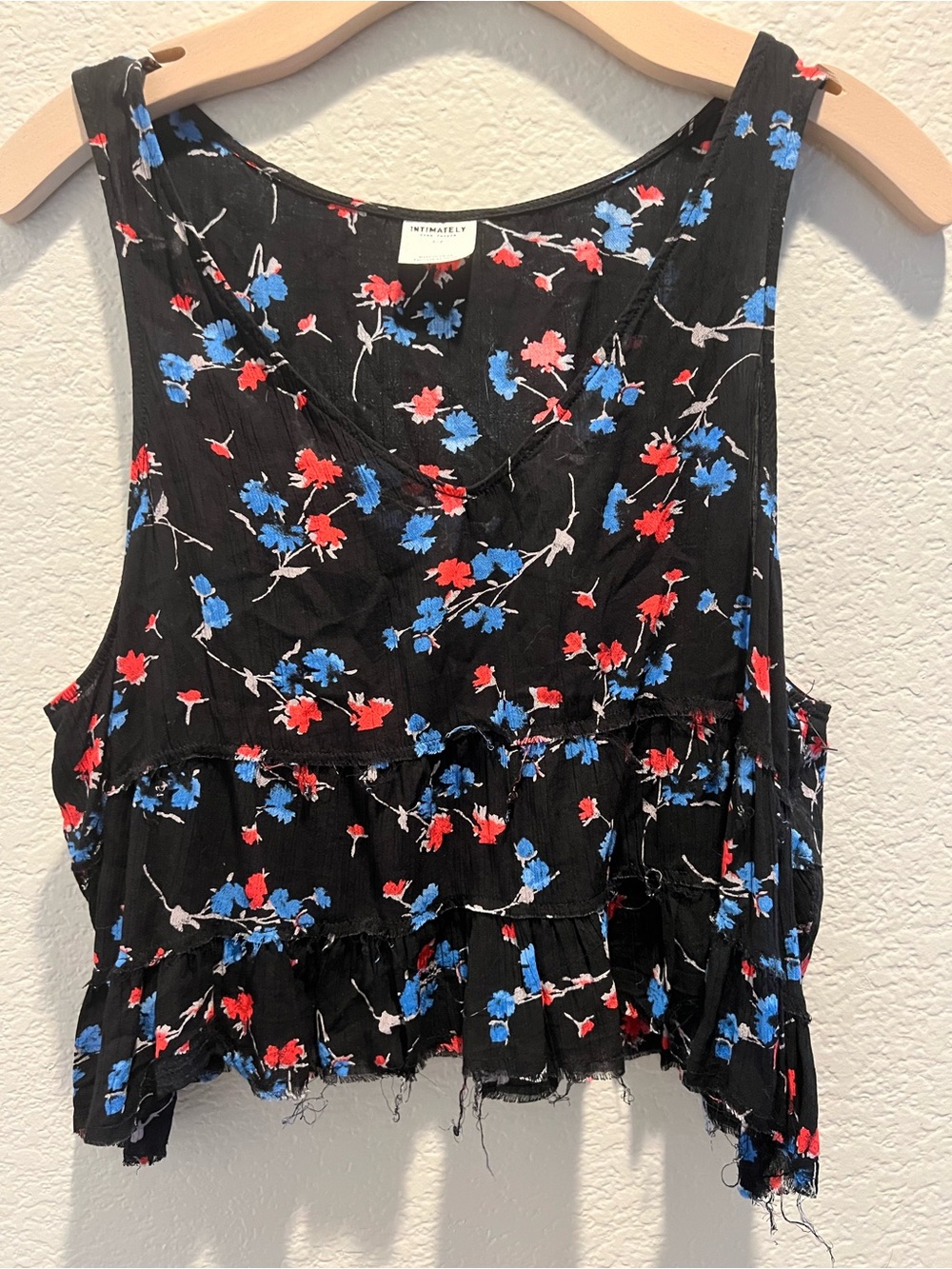 Free People Black Floral Tiered Camisole - Red & Blue Flowers